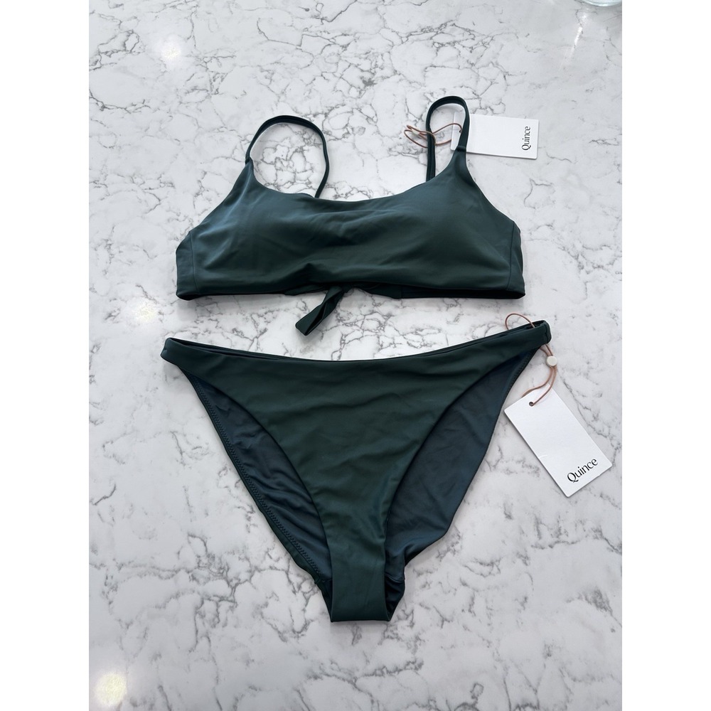NWT Quince Palm Green Italian Scoop Neck Bikini Top & Low Rise Bottom Set Small